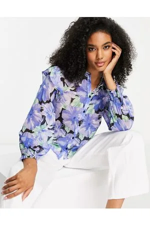 MANGO Sheer button down blouse in bold floral