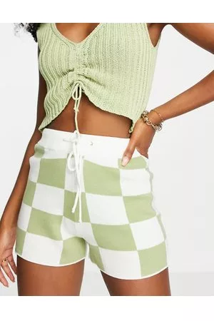 Gianni Feraud Checkerboard knitted shorts co-ord in green