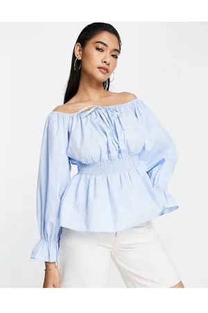 River Island Poplin bardot blouse in light