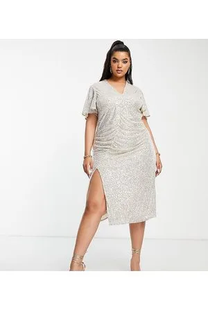 River Island Ruched sequin midi dress in