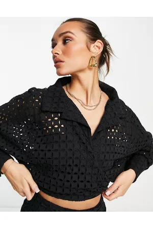 ASOS Broderie wrap shirt with tie in
