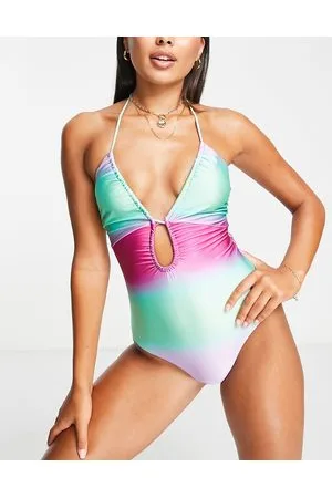 ASOS Keyhole ruched front swimsuit in ombre print