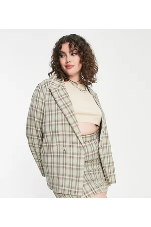 Heartbreak Plus Double breasted blazer co-ord in sage check