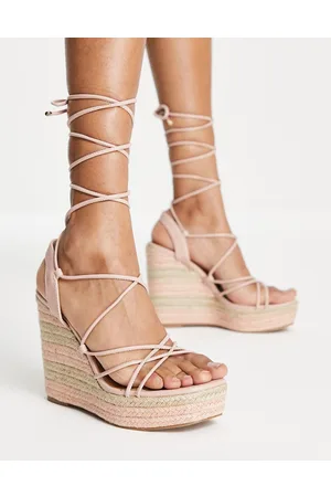 ASOS Tibby tie leg high wedges in beige