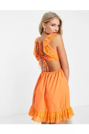 Glamorous Open back frill mini dress in tangerine