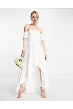True Violet Off shoulder high low maxi dress in ivory