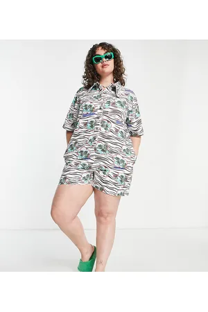 COLLUSION Plus hawaiian twill printed playsuit in
