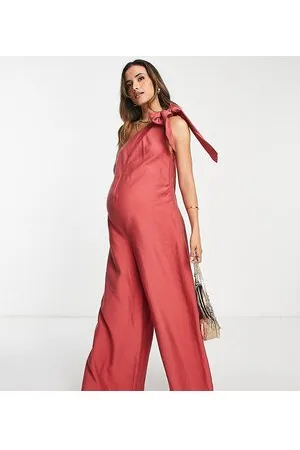 ASOS Maternity tie one shoulder linen jumpsuit in brick
