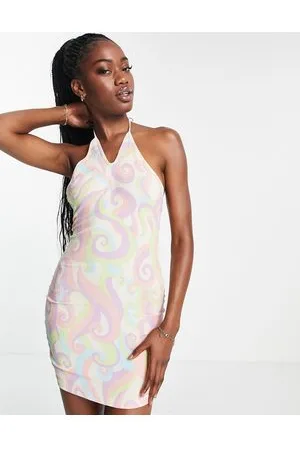 Monki Swirl print halterneck mini dress in