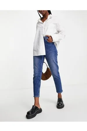 NA-KD Cotton mom jeans in mid - MBLUE