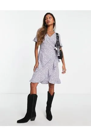 ONLY Frill wrap mini dress in lilac ditsy floral