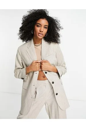 Topshop Co-ord oversized mensy stripe linen-blend jacket in stone