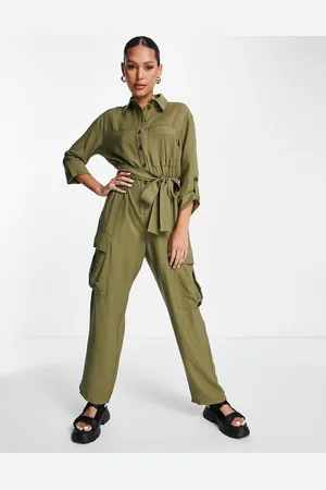 Topshop Utility jumpsuit with pockets in khaki