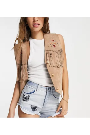 Reclaimed Inspired y2k denim hot pant in with butterfly embroidery
