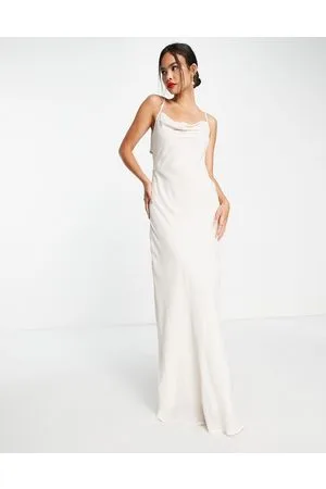Pretty Lavish Bridesmaid backless chiffon maxi dress in champagne