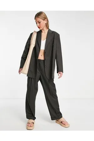 Topshop Co-ord oversized mensy crosshatch jacket in charcoal