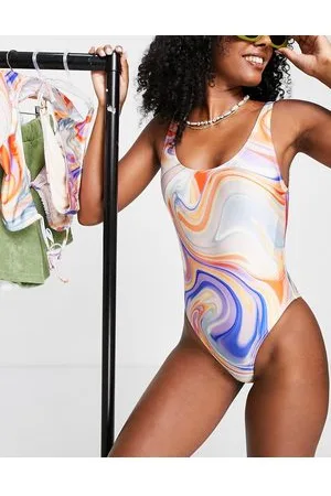 Topshop Swirl print high leg swimsuit in