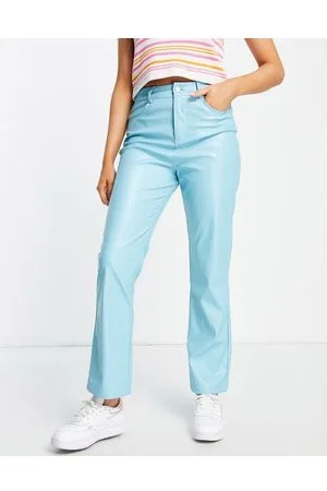 The Frolic Faux leather straight leg trousers in turquoise