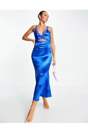 Never Fully Dressed Lace cut-out slip midaxi dress in cobalt
