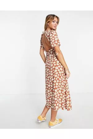 Monki Midi tea dress in retro floral print