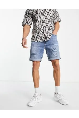 Pull&Bear Slim denim shorts with rips in