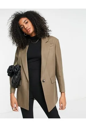 Topshop Oversized mensy twill blazer in khaki