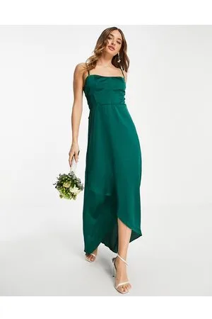 TFNC Bridesmaid satin cami dress in emerald