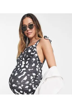 ASOS ASOS DESIGN Maternity tie shoulder ruched bust swimsuit in mono spot print