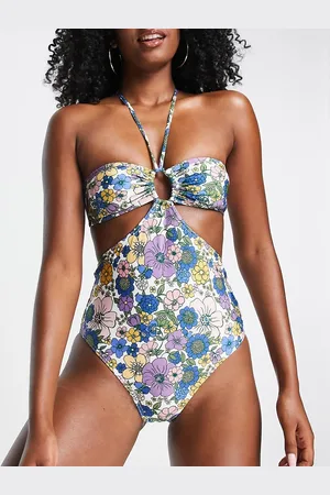 Topshop Retro floral keyhole swimsuit in