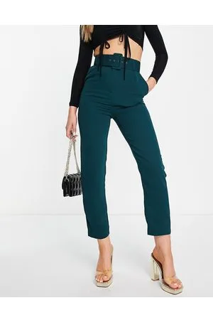 Style Cheat High waisted tailored trouser with buckle in emerald