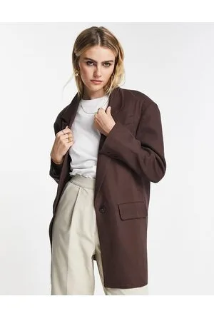 Topshop Relaxed oversized single breasted blazer in chocolate