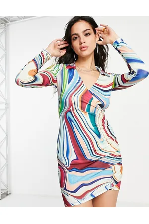 Bershka Drape shirt dress in holographic print