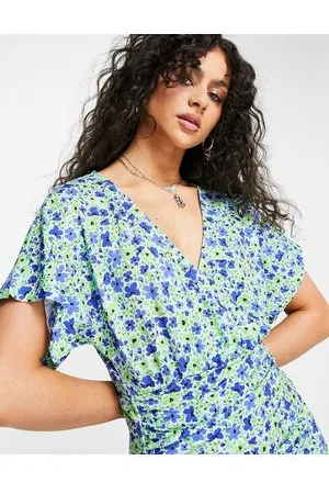 Pull&Bear Tie front mini dress in blue