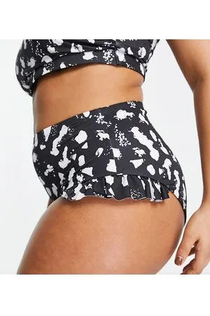 ASOS ASOS DESIGN Curve mix and match frill high waist bikini bottom in mono spot print