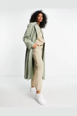Topshop Longline trench coat in sage