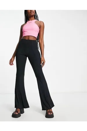 New Look Ribbed split front flare trousers in