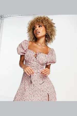 Missguided Milkmaid mini dress with puff sleeve in floral