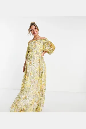 ASOS ASOS DESIGN Maternity Off shoulder maxi dress with blouson sleeve in self stripe in meadow floral