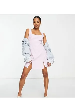 Glamorous 90s shift dress with thigh splits in lilac gingham