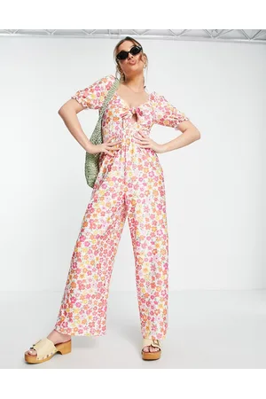 Miss Selfridge Bunny tie wide leg jumpsuit in floral print