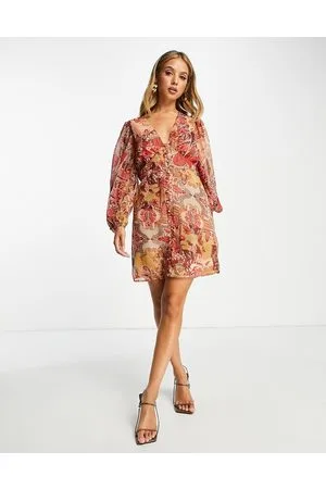 River Island Button detail mini dress in paisley print