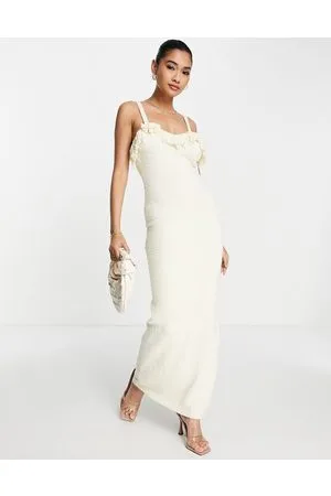 Rare Fashion London textured fringe maxi dress in cream