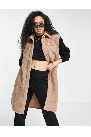 Threadbare Nihal boucle longline gilet in taupe
