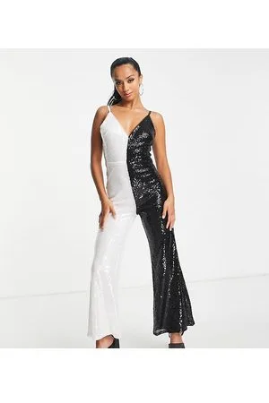Jaded Rose 70s plunge flare cami jumpsuit in contrast sequin