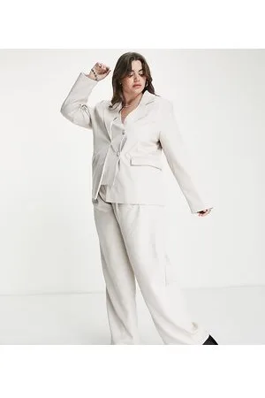 Extro & Vert Plus High waist pleat front tailored trousers in ecru co-ord