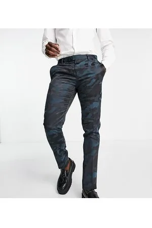 Twisted Tailor Tall vallely skinny fit suit trousers in dark green camo with black side stripe