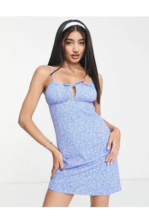 Monki Tie front mini dress in floral print