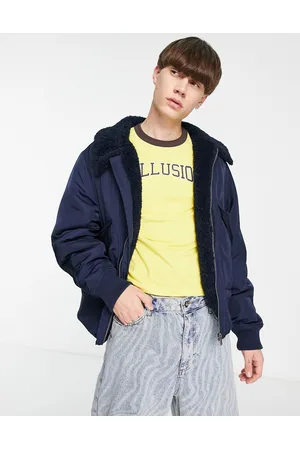 COLLUSION Bomber puffer jacket with borg trims in