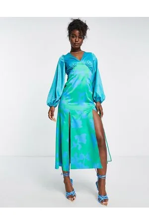Style Cheat Balloon sleeve maxi tea dress in contrast print