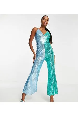 Jaded Rose 70s plunge flare cami jumpsuit in contrast sequin